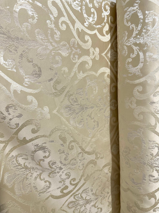 IVORY Damask Upholstery Drapery Brocade Fabric (110 in.) Sold By The Yard