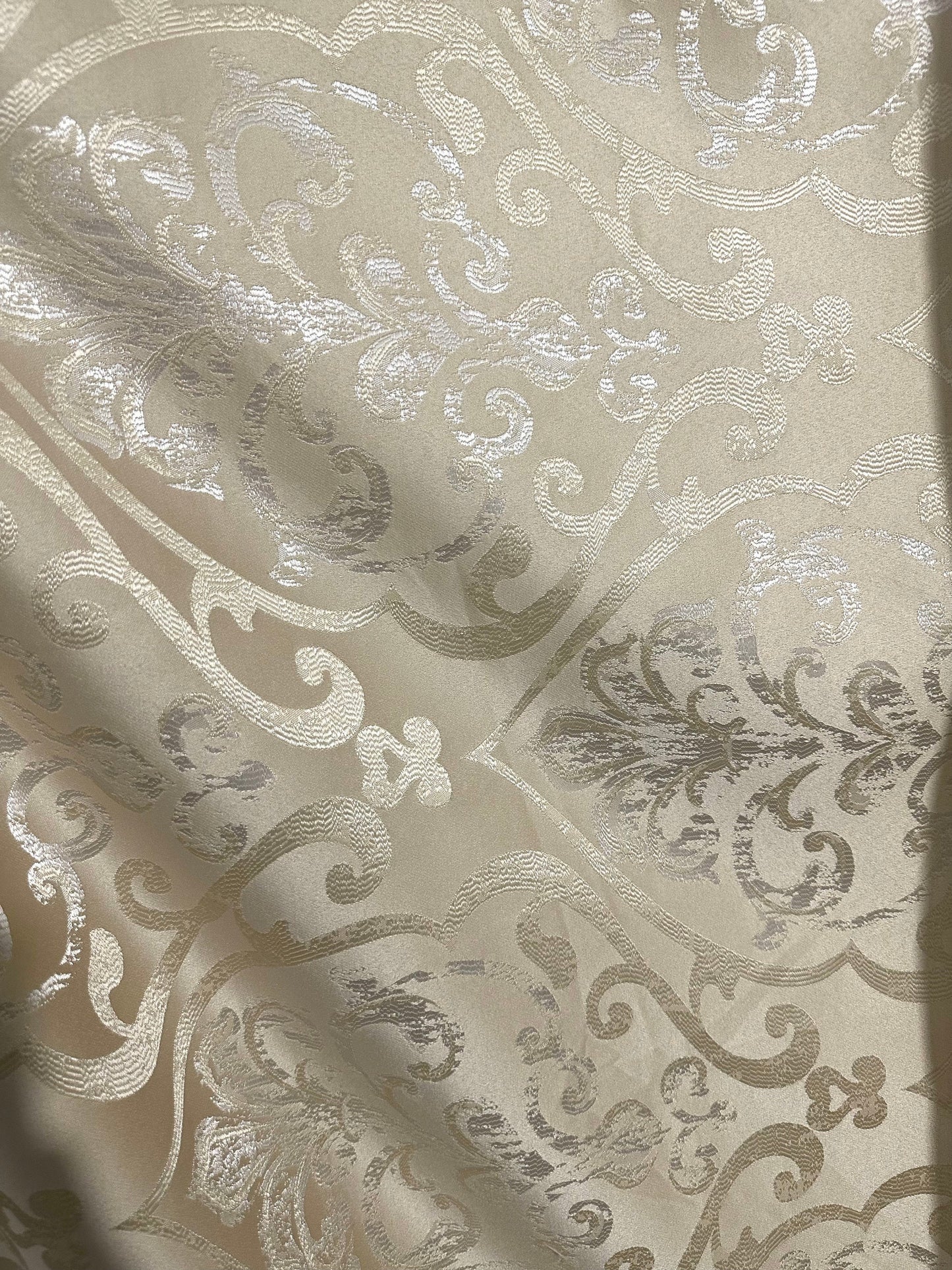 IVORY Damask Upholstery Drapery Brocade Fabric (110 in.) Sold By The Yard