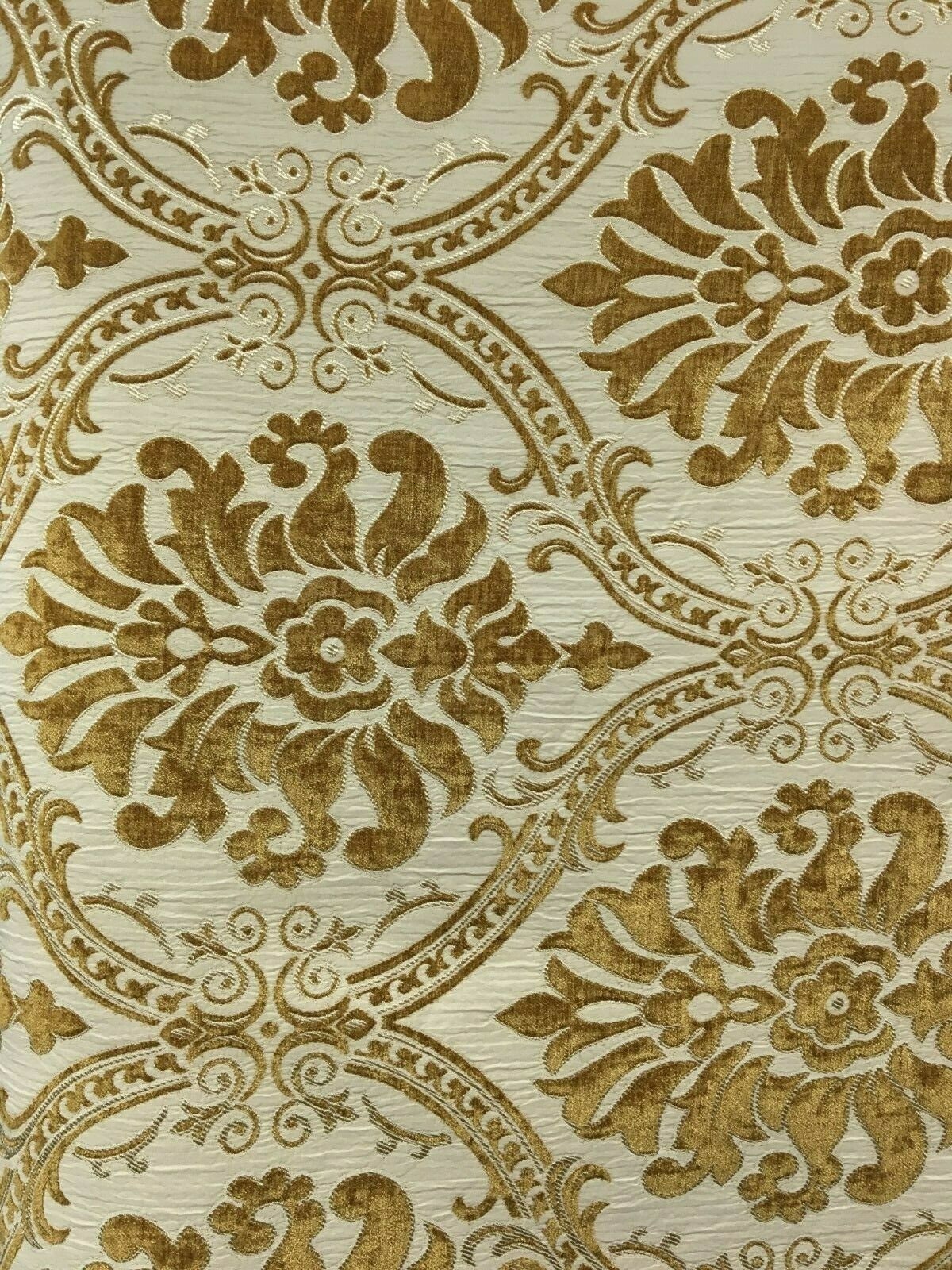 GOLD BEIGE Damask Chenille Upholstery Brocade Fabric (54 in.) Sold By The Yard