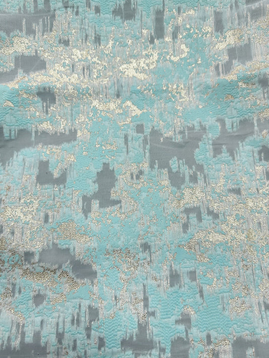 MINT BLUE GOLD Metallic Organza Brocade Fabric (56 in.) Sold By The Yard