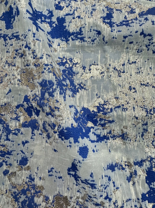 ROYAL BLUE GOLD Metallic Organza Brocade Fabric (56 in.) Sold By The Yard