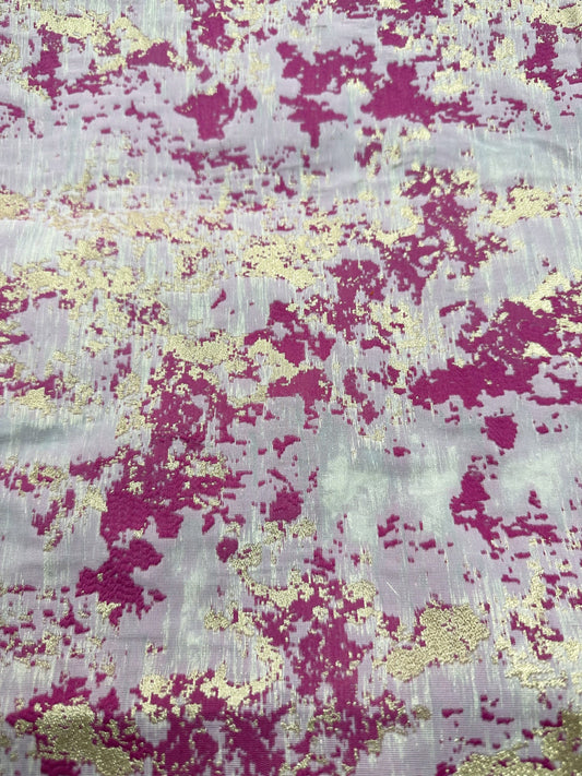 FUCHSIA PINK GOLD Metallic Organza Brocade Fabric (56 in.) Sold By The Yard