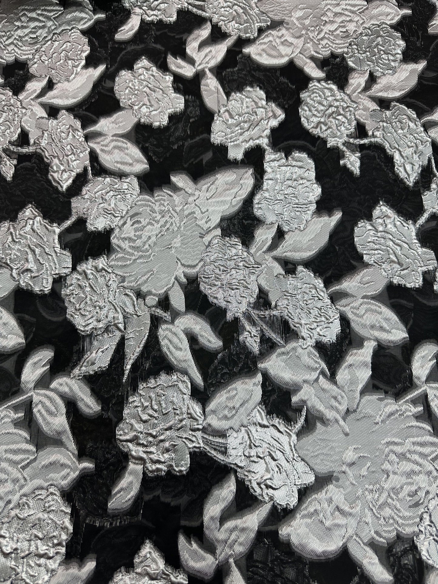 SILVER BLACK Floral Organza Brocade Fabric (56 in.) Sold By The Yard