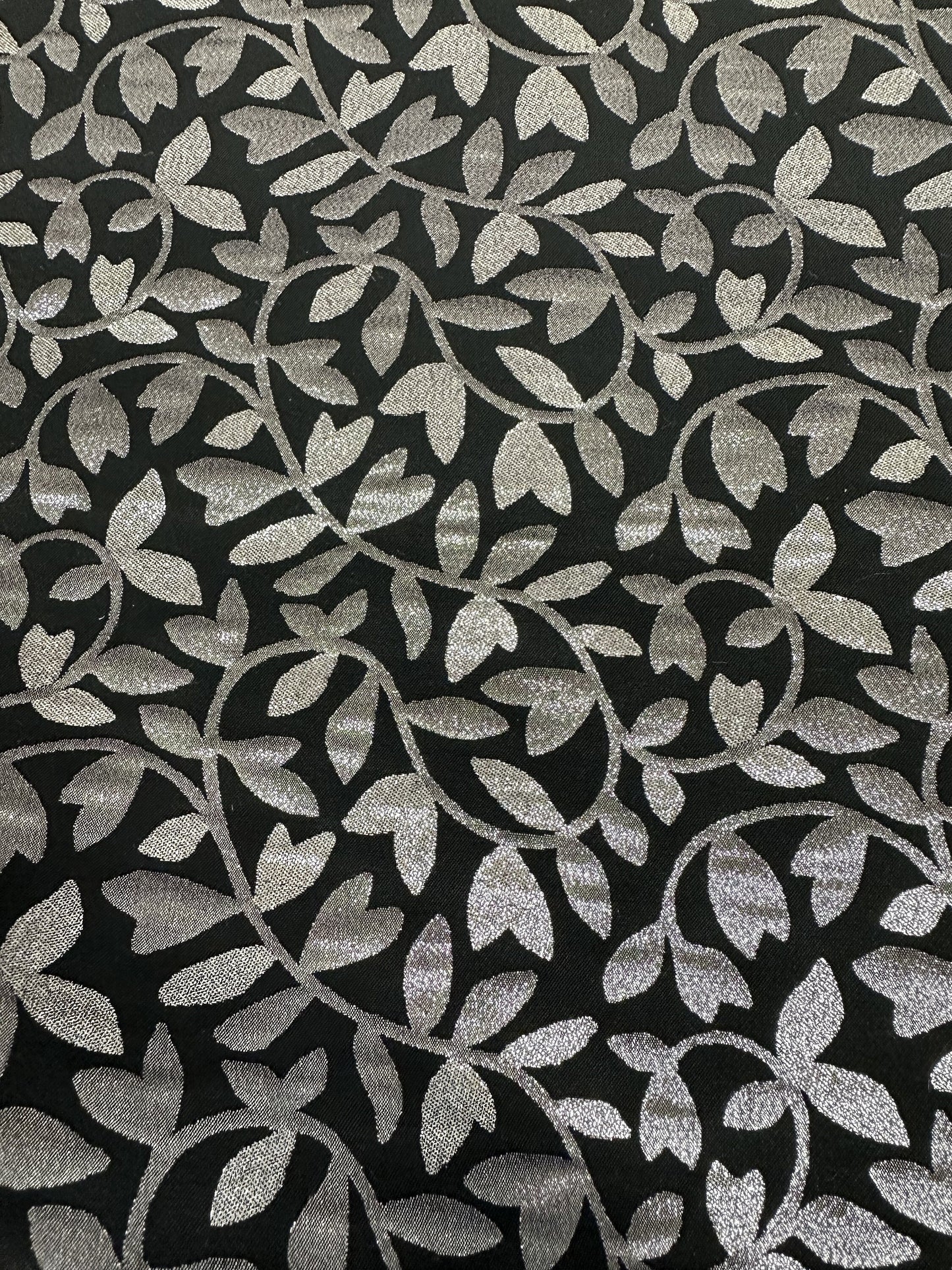SILVER BLACK Floral Metallic Brocade Fabric (58 in.) Sold By The Yard