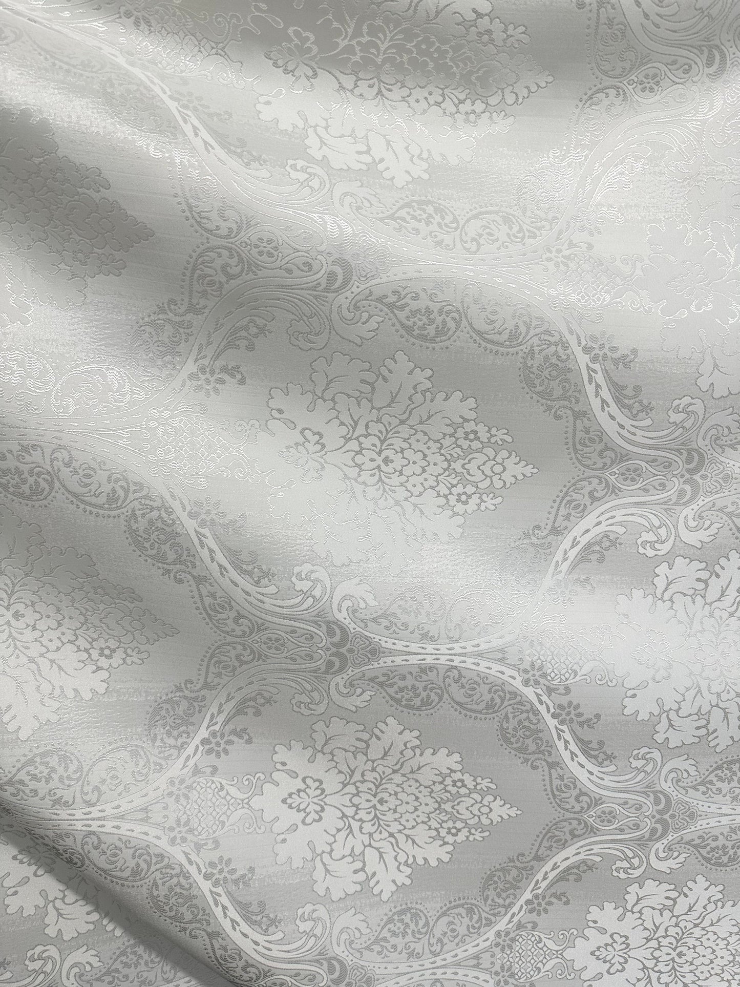 WHITE Damask Brocade Upholstery Drapery Fabric (110 in.) Sold By The Yard