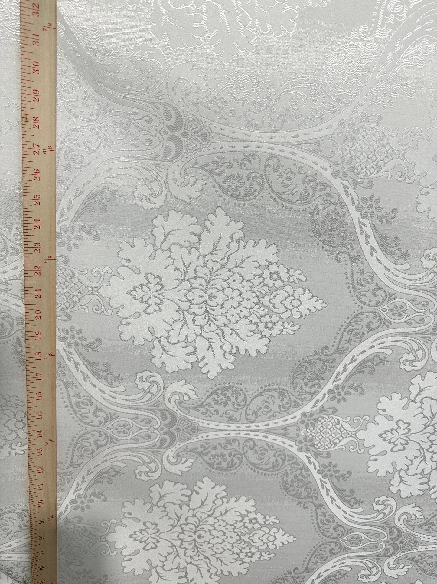 WHITE Damask Brocade Upholstery Drapery Fabric (110 in.) Sold By The Yard