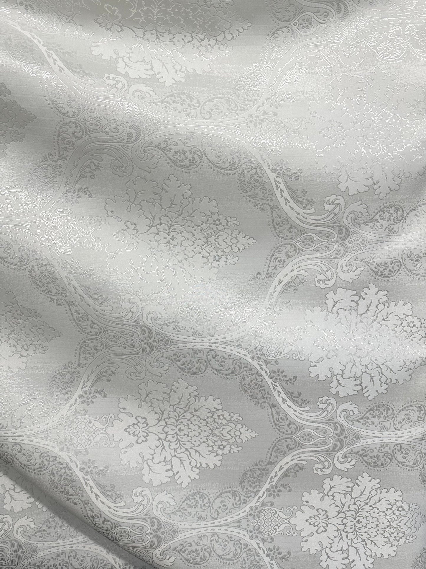 WHITE Damask Brocade Upholstery Drapery Fabric (110 in.) Sold By The Yard