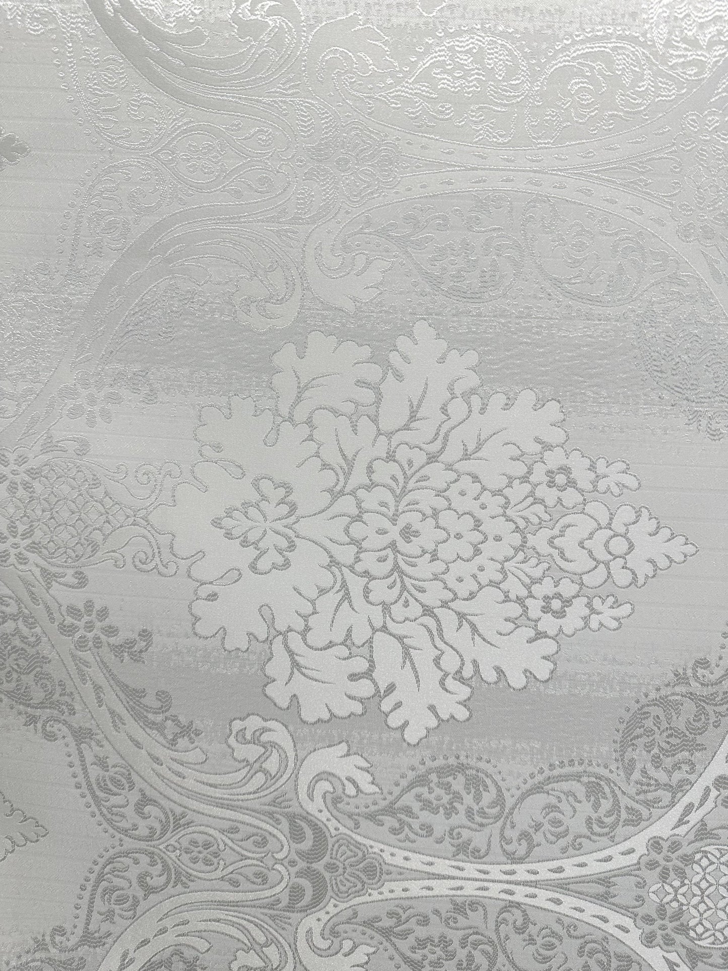 WHITE Damask Brocade Upholstery Drapery Fabric (110 in.) Sold By The Yard