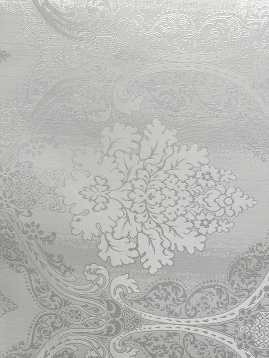 WHITE Damask Brocade Upholstery Drapery Fabric (110 in.) Sold By The Yard