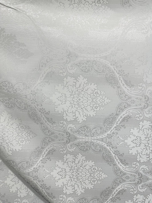 WHITE Damask Brocade Upholstery Drapery Fabric (110 in.) Sold By The Yard