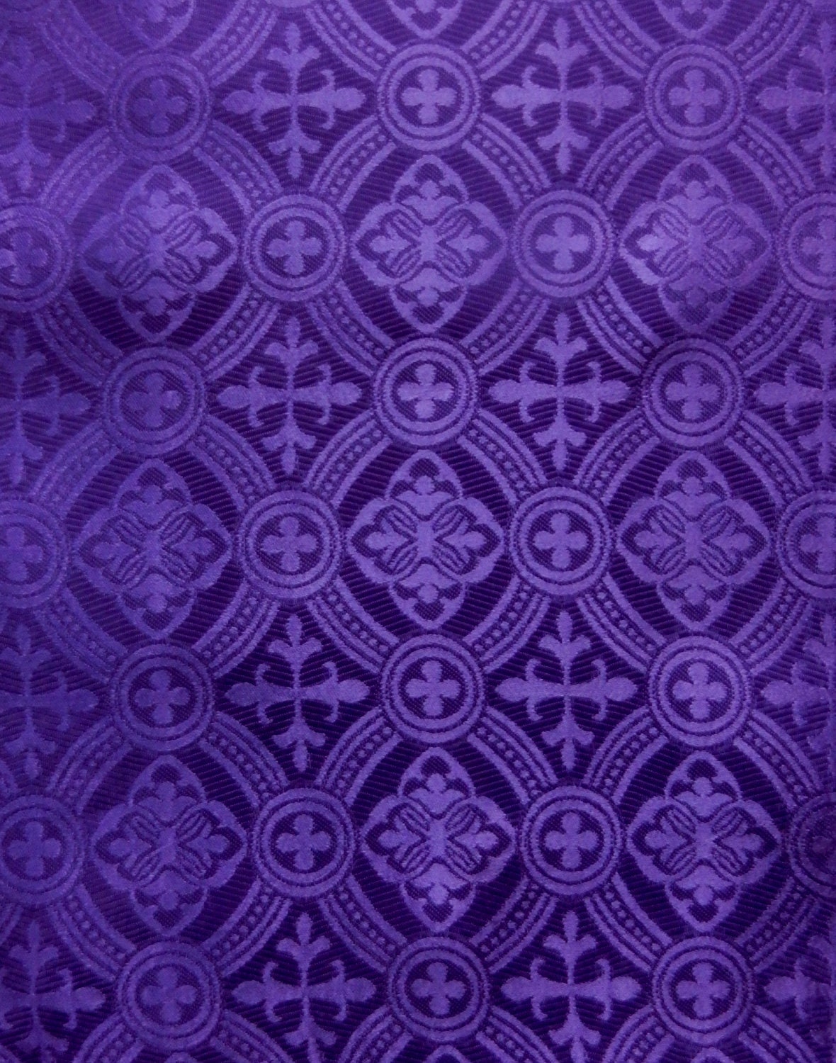 PURPLE Liturgical Cross Brocade Fabric (60 in.) Sold By The Yard