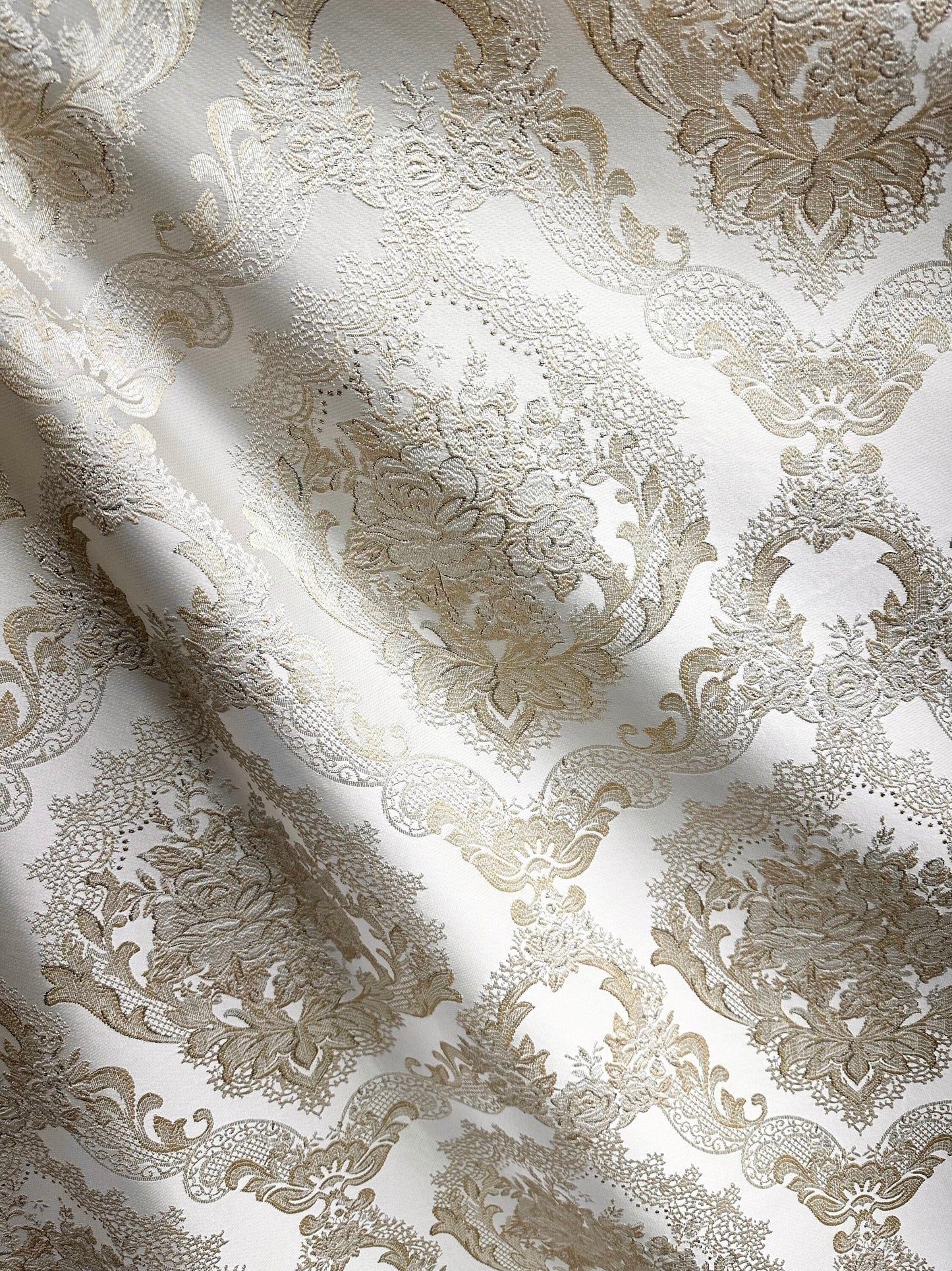 IVORY GOLD Metallic Floral Brocade Upholstery Drapery Fabric (110 in.) Sold By The Yard