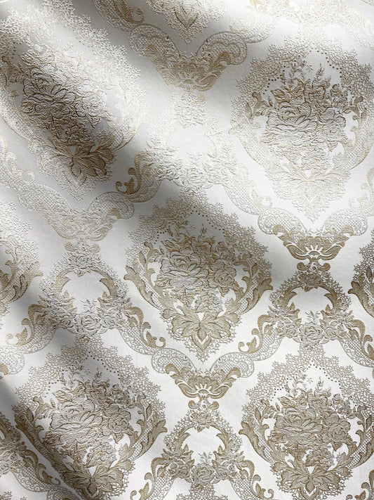 IVORY GOLD Metallic Floral Brocade Upholstery Drapery Fabric (110 in.) Sold By The Yard