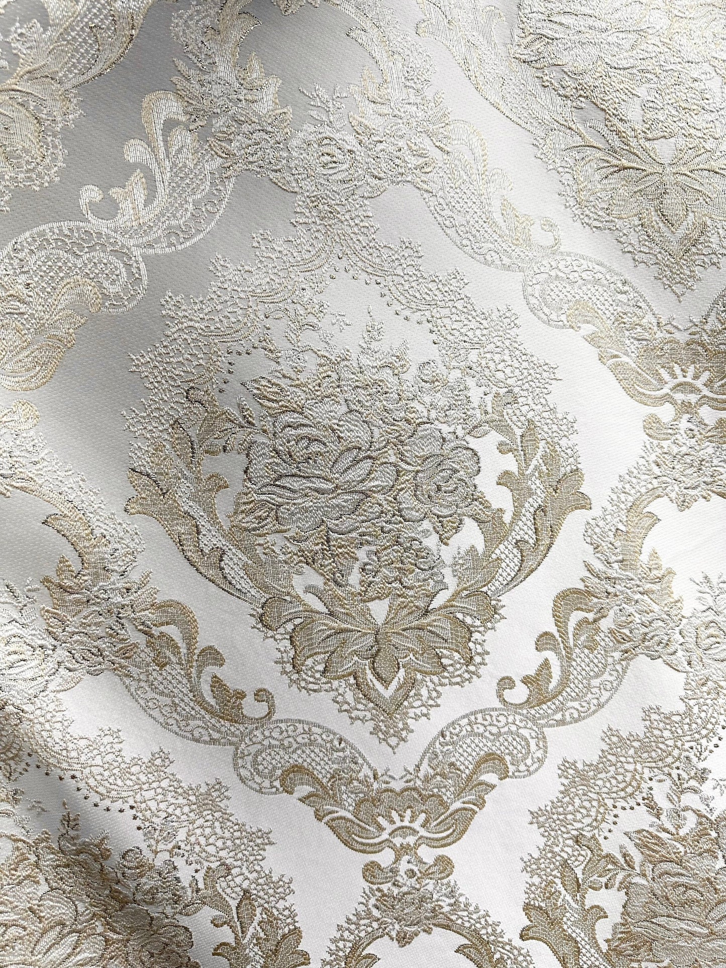 IVORY GOLD Metallic Floral Brocade Upholstery Drapery Fabric (110 in.) Sold By The Yard