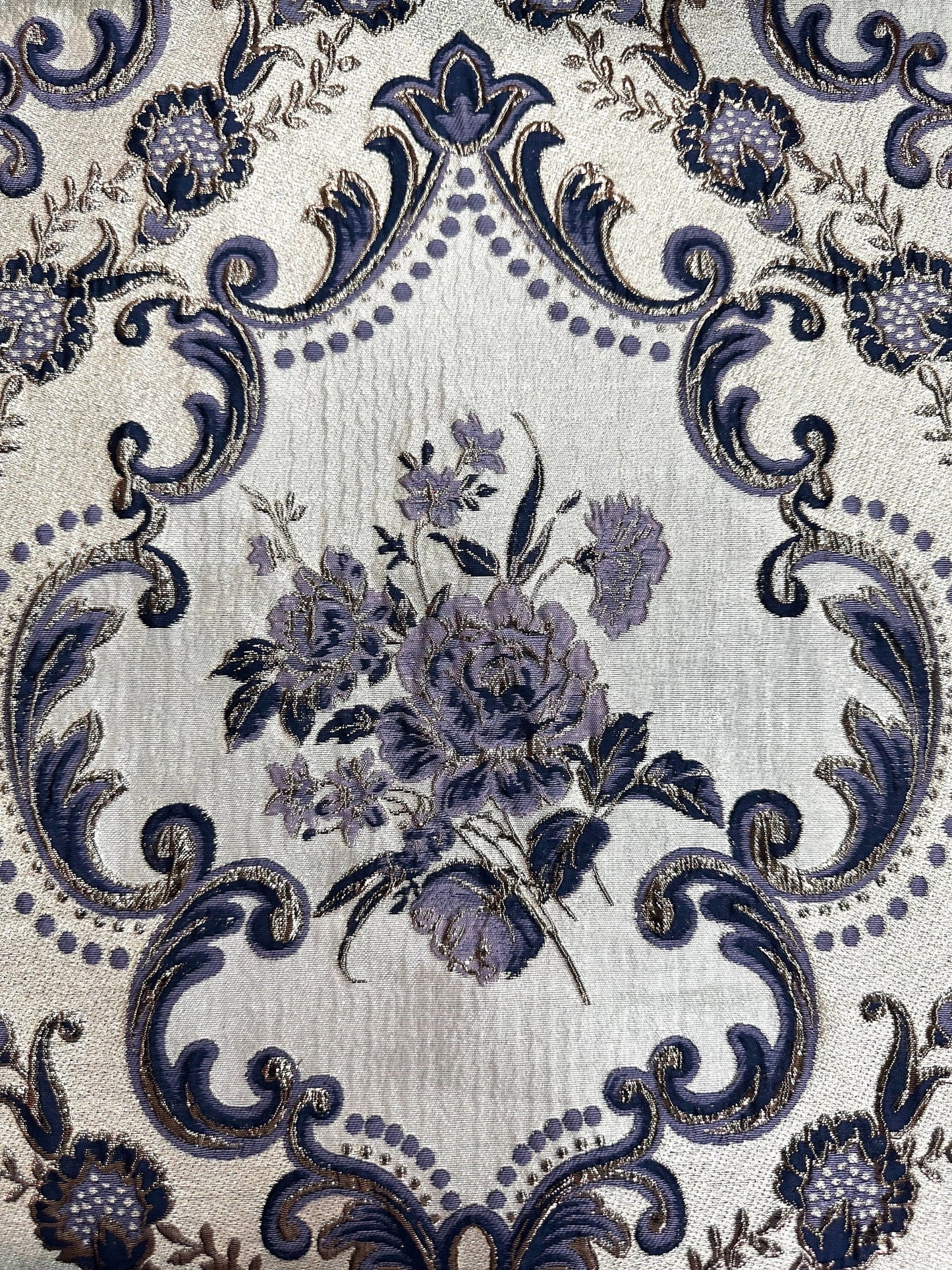 LAVENDER NAVY GOLD Floral Brocade Fabric (60 in.) Sold By The Yard