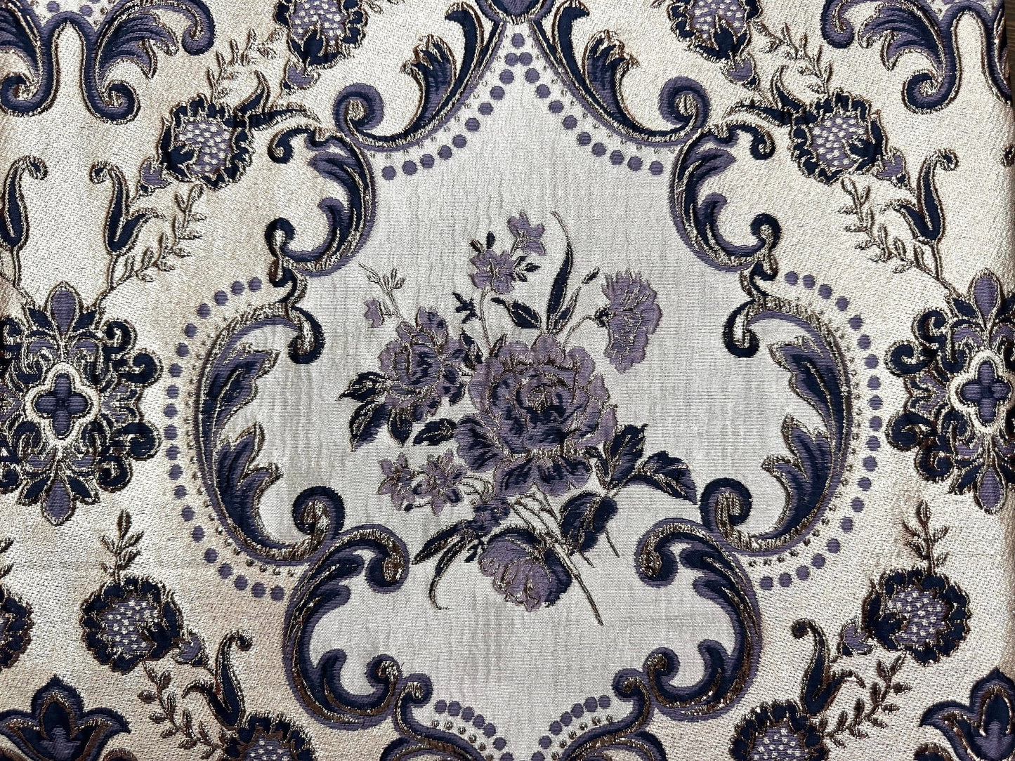 LAVENDER NAVY GOLD Floral Brocade Fabric (60 in.) Sold By The Yard