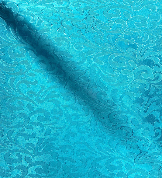 TURQUOISE BLUE Floral Brocade Fabric (60 in.) Sold By The Yard