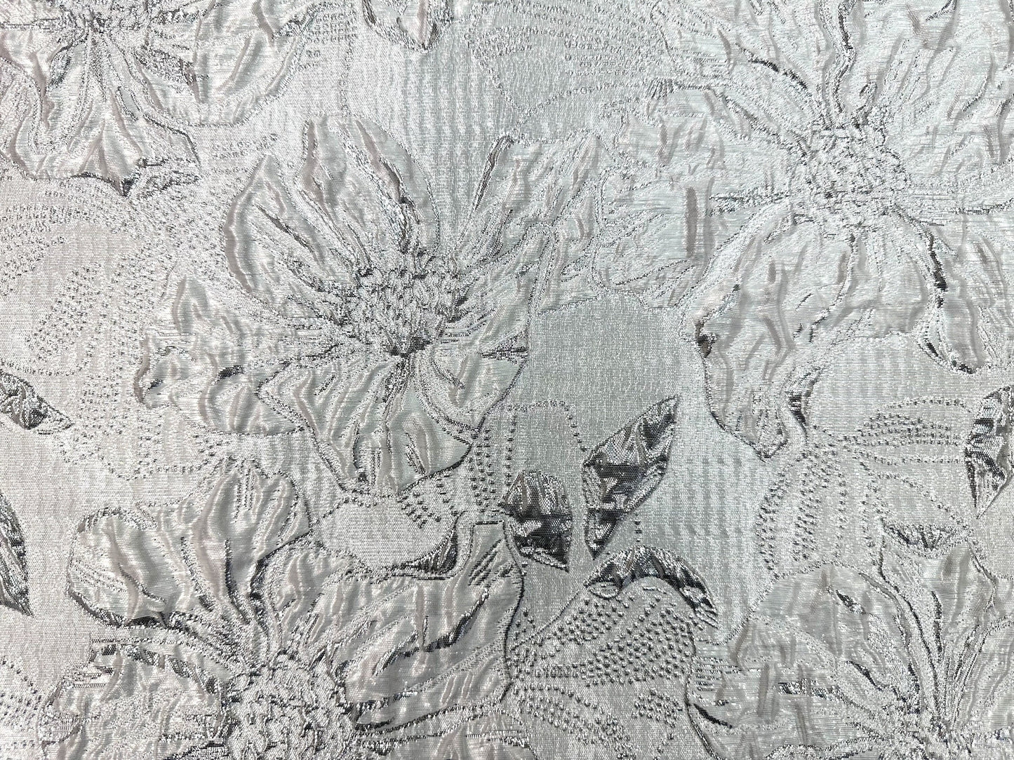 WHITE SILVER Floral Brocade Fabric (60 in.) Sold By The Yard