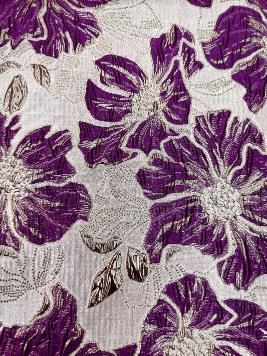 PURPLE GOLD Floral Brocade Fabric (60 in.) Sold By The Yard