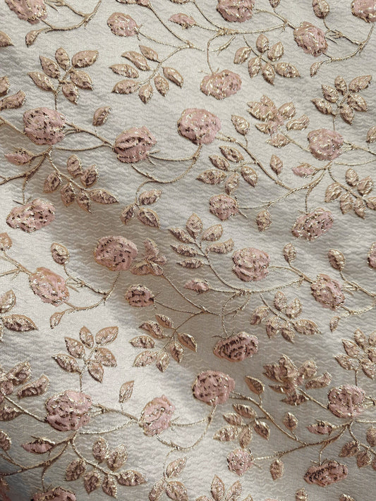 PINK GOLD Floral Brocade Fabric (60 in.) Sold By The Yard