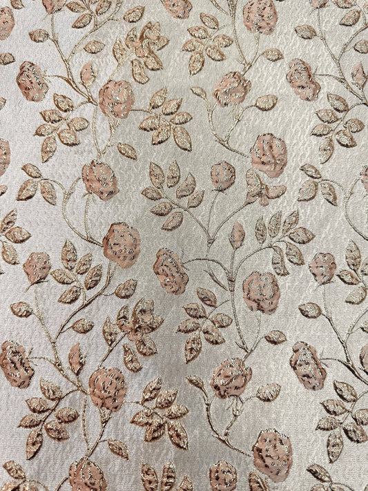 PEACH GOLD Floral Brocade Fabric (60 in.) Sold By The Yard