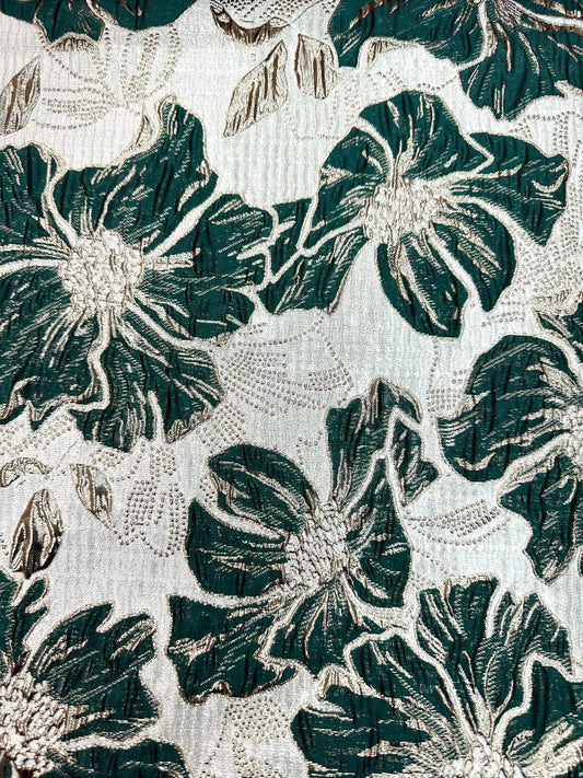 DARK GREEN GOLD Floral Brocade Fabric (60 in.) Sold By The Yard