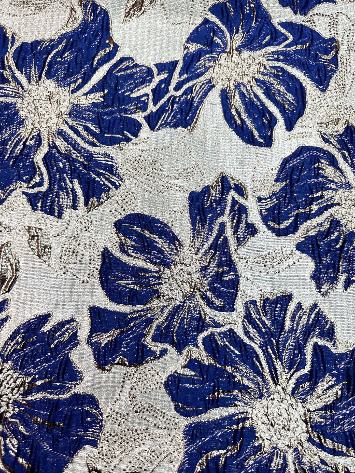 ROYAL BLUE GOLD Floral Brocade Fabric (60 in.) Sold By The Yard