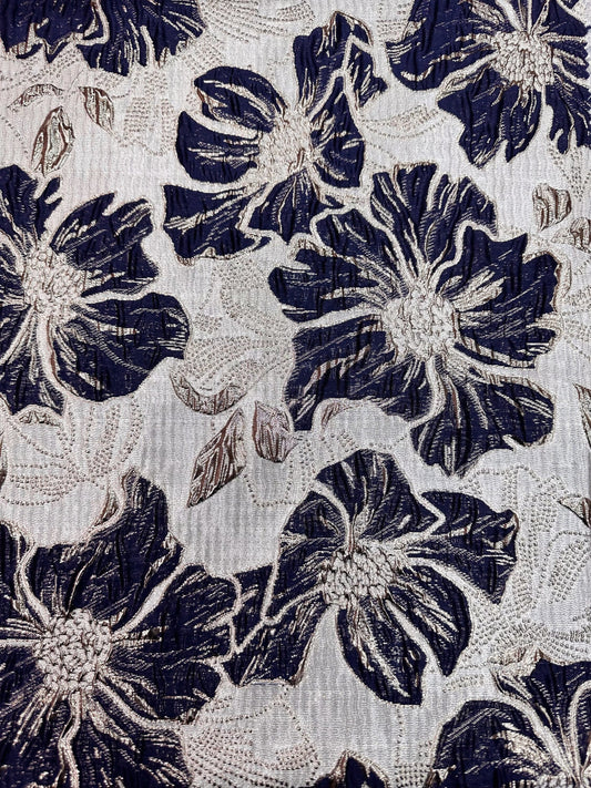 NAVY BLUE GOLD Floral Brocade Fabric (60 in.) Sold By The Yard