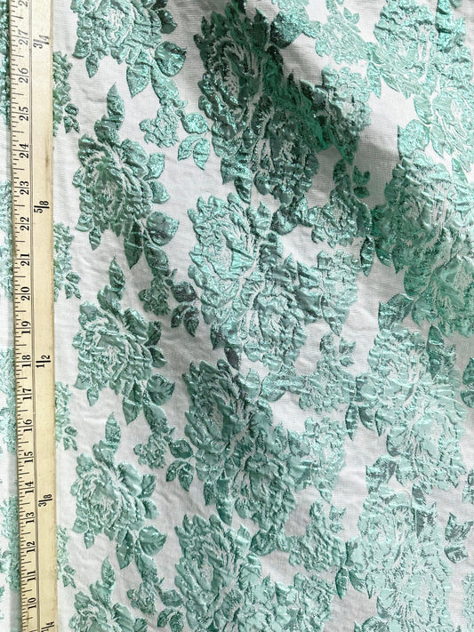 MINT GREEN WHITE Floral Brocade Fabric (60 in.) Sold By The Yard