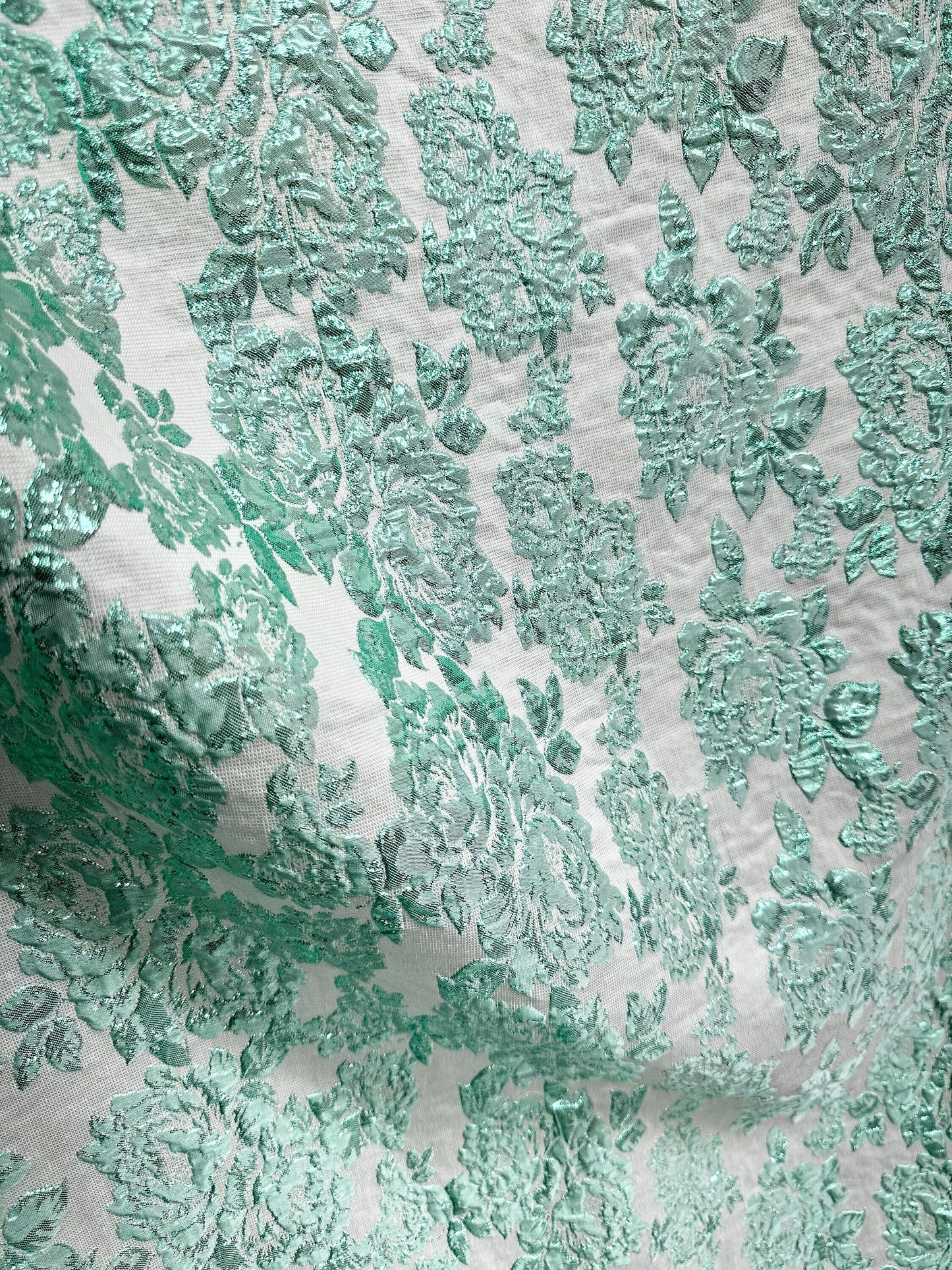 MINT GREEN WHITE Floral Brocade Fabric (60 in.) Sold By The Yard