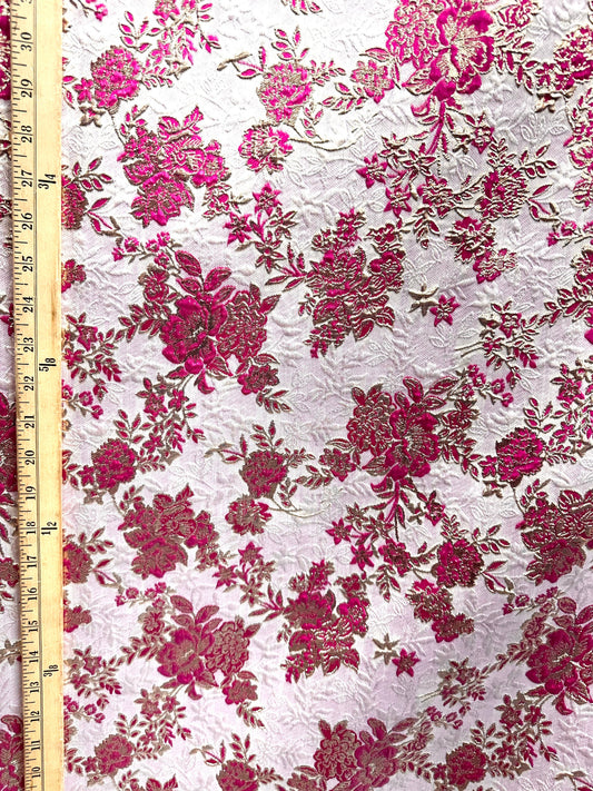 FUCHSIA PINK GOLD Floral Brocade Fabric (60 in.) Sold By The Yard