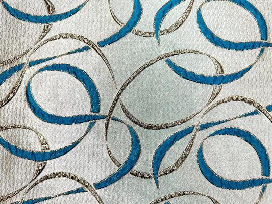 TURQUOISE BLUE GOLD Swirl Metallic Brocade Fabric (60 in.) Sold By The Yard