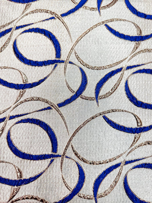 ROYAL BLUE GOLD Swirl Metallic Brocade Fabric (60 in.) Sold By The Yard