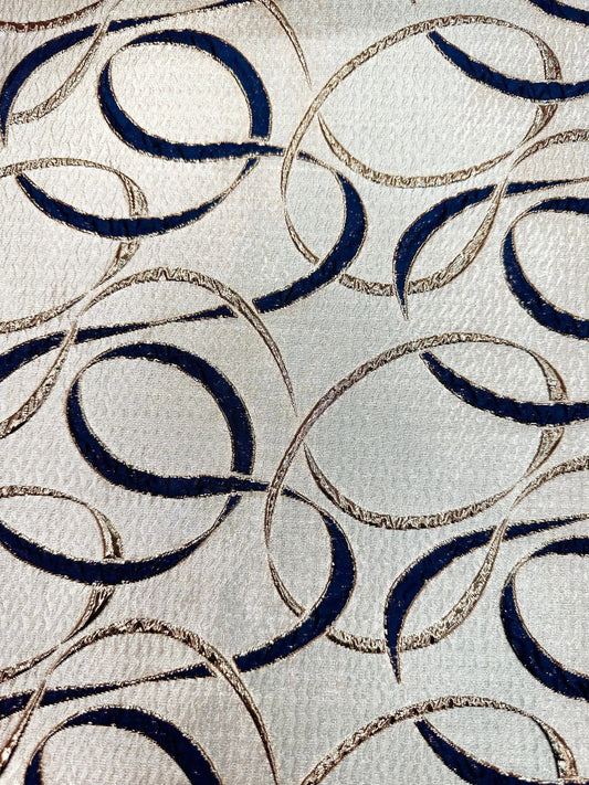 NAVY BLUE GOLD Swirl Metallic Brocade Fabric (60 in.) Sold By The Yard