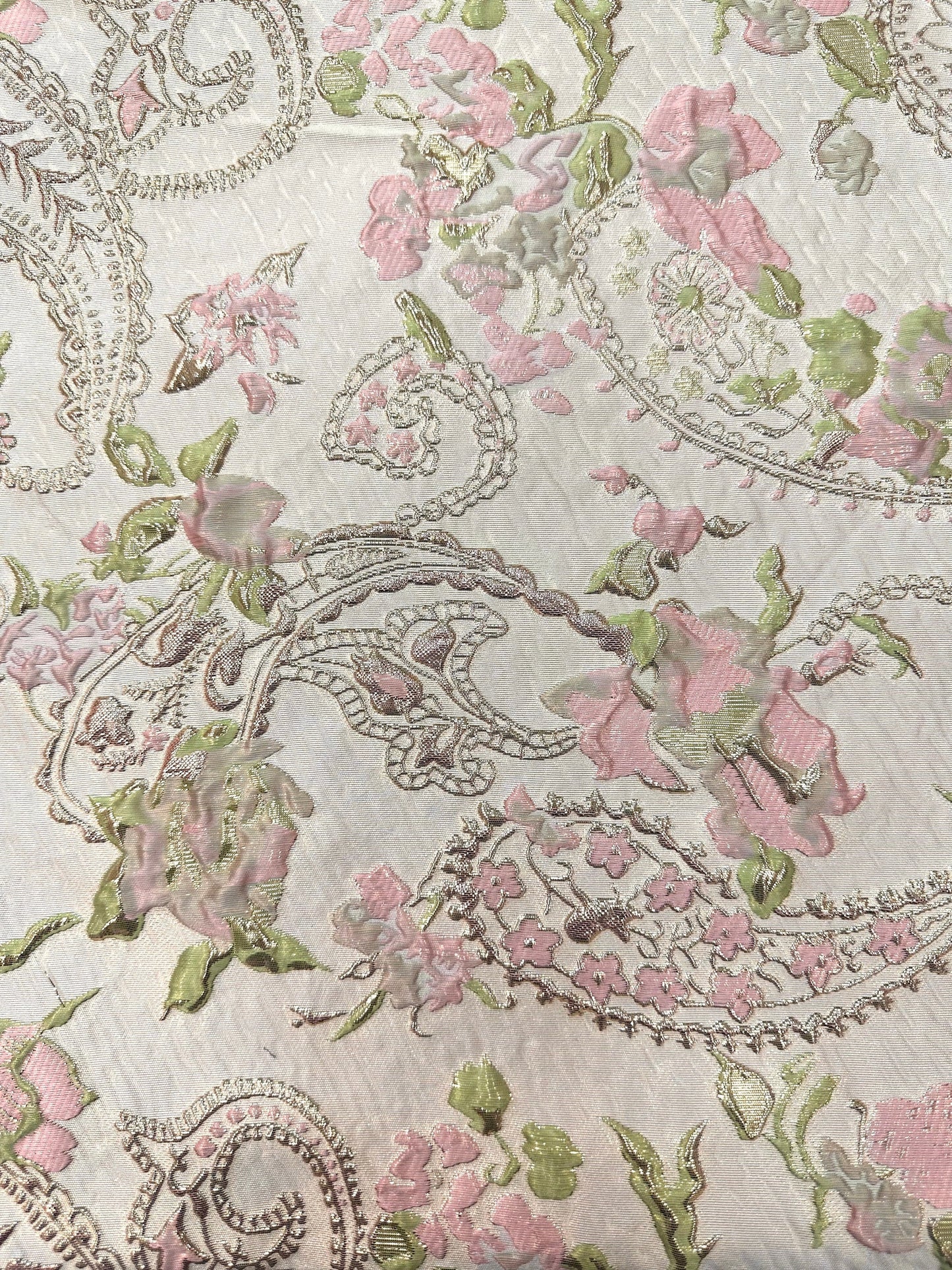 PINK GREEN GOLD Floral Paisley Brocade Fabric (60 in.) Sold By The Yard