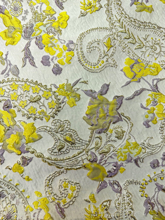 YELLOW GOLD Floral Paisley Brocade Fabric (60 in.) Sold By The Yard