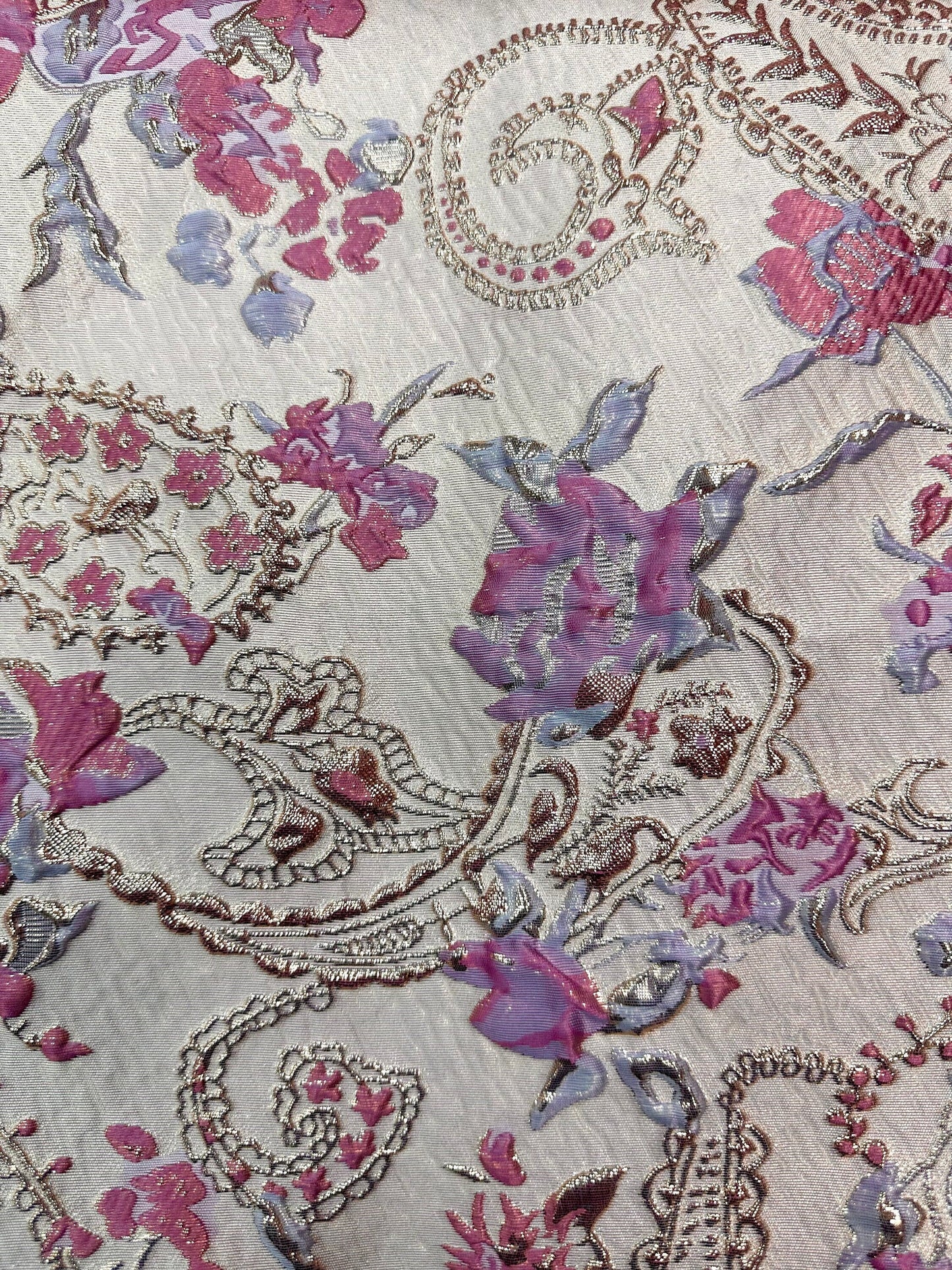 FUCHSIA LAVENDER GOLD Floral Paisley Brocade Fabric (60 in.) Sold By The Yard
