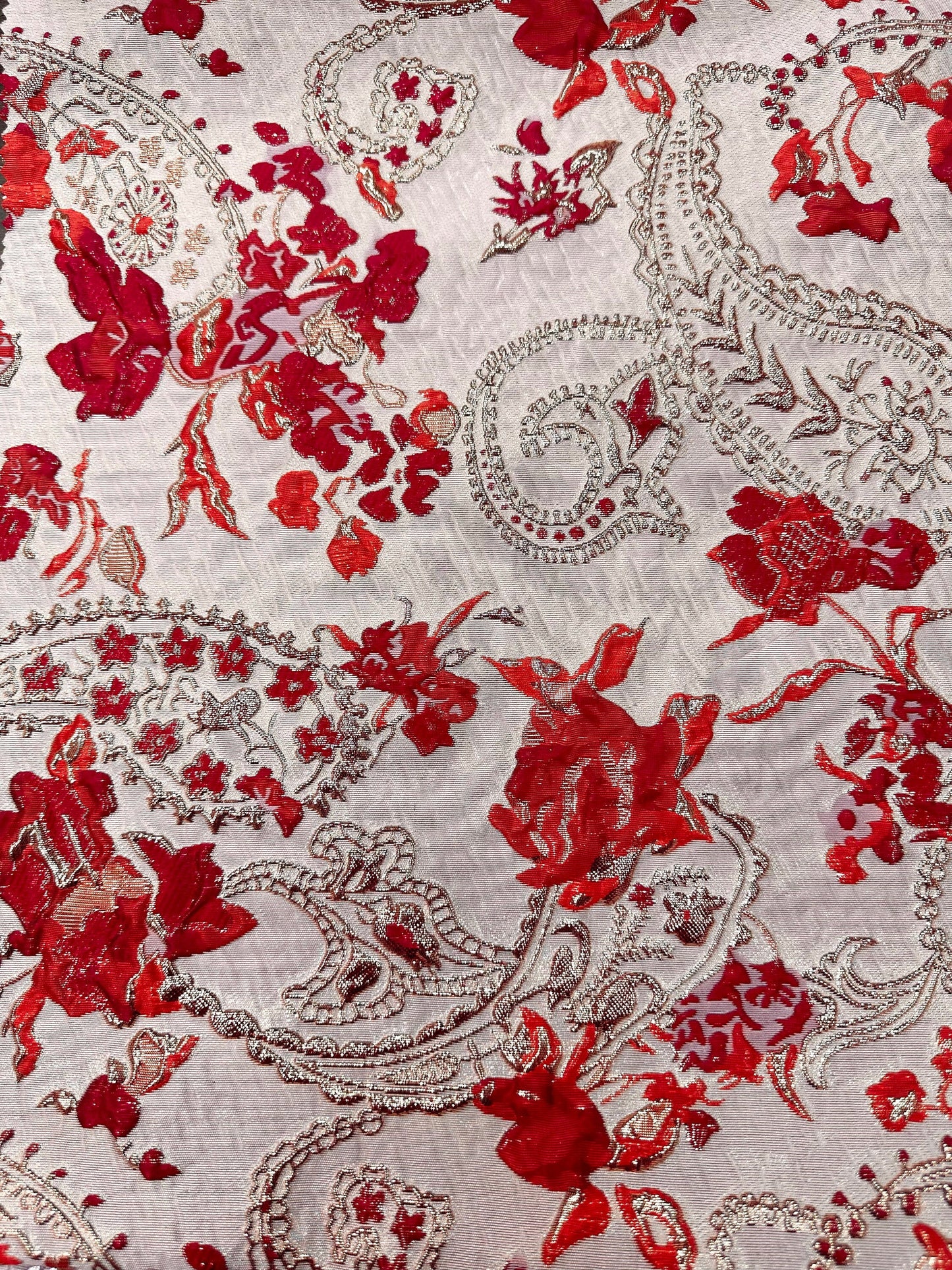 RED ORANGE GOLD Floral Paisley Brocade Fabric (60 in.) Sold By The Yard