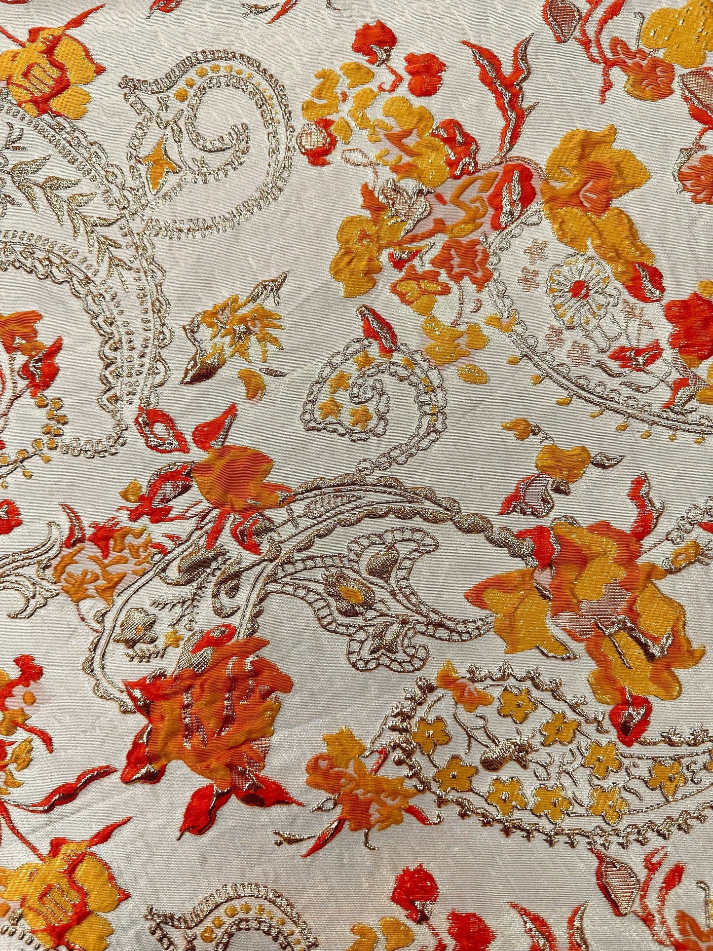 ORANGE GOLD Floral Paisley Brocade Fabric (60 in.) Sold By The Yard