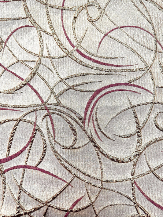 BURGUNDY GOLD Swirl Metallic Brocade Fabric (60 in.) Sold By The Yard