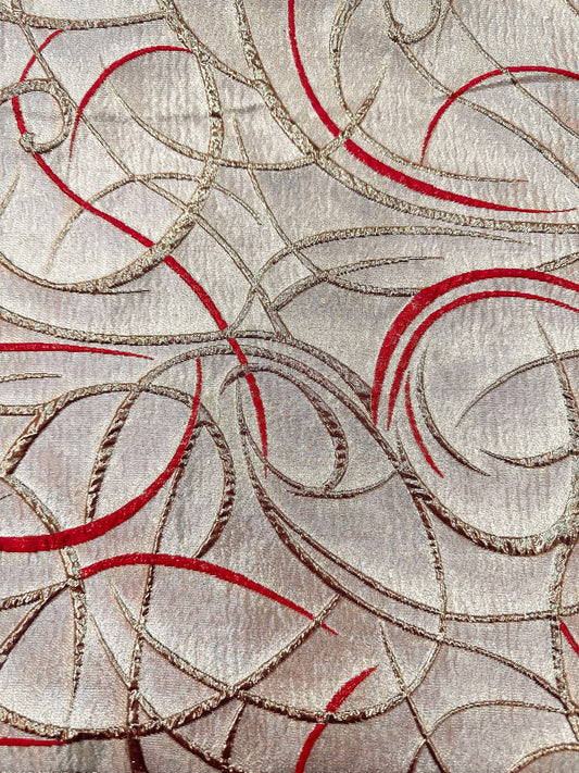 RED GOLD Swirl Metallic Brocade Fabric (60 in.) Sold By The Yard