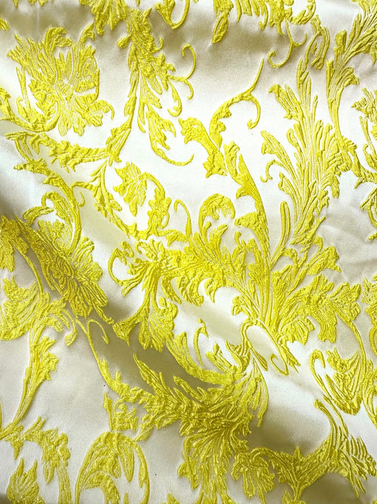 YELLOW Floral Brocade Fabric (60 in.) Sold By The Yard