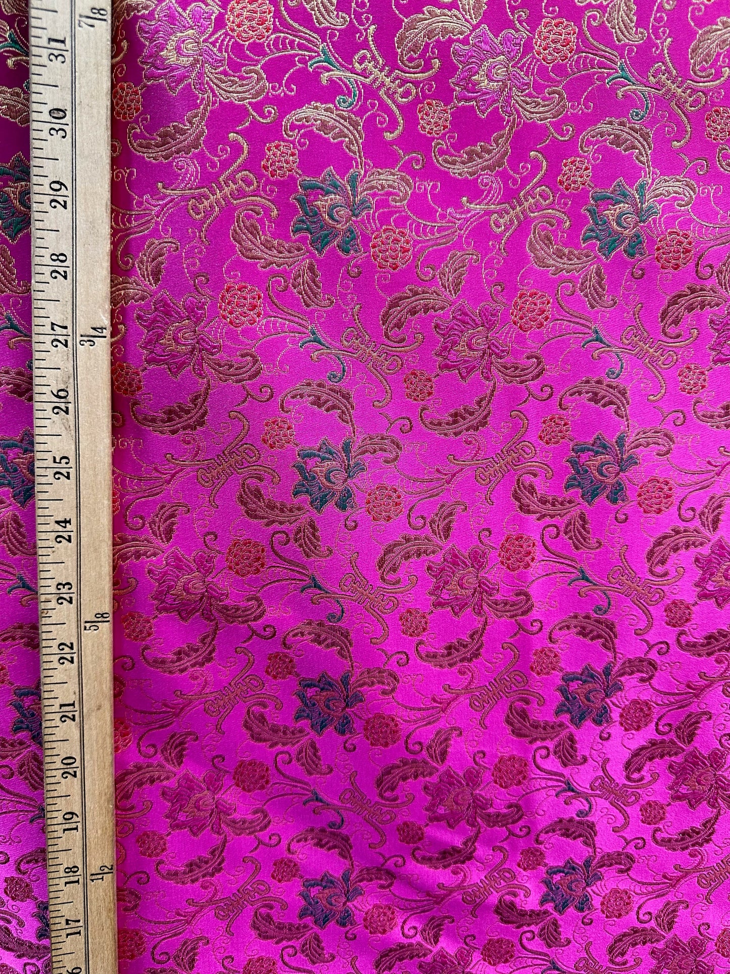 FUCHSIA PINK GOLD Multicolor Metallic Floral Brocade Fabric (60 in.) Sold By The Yard