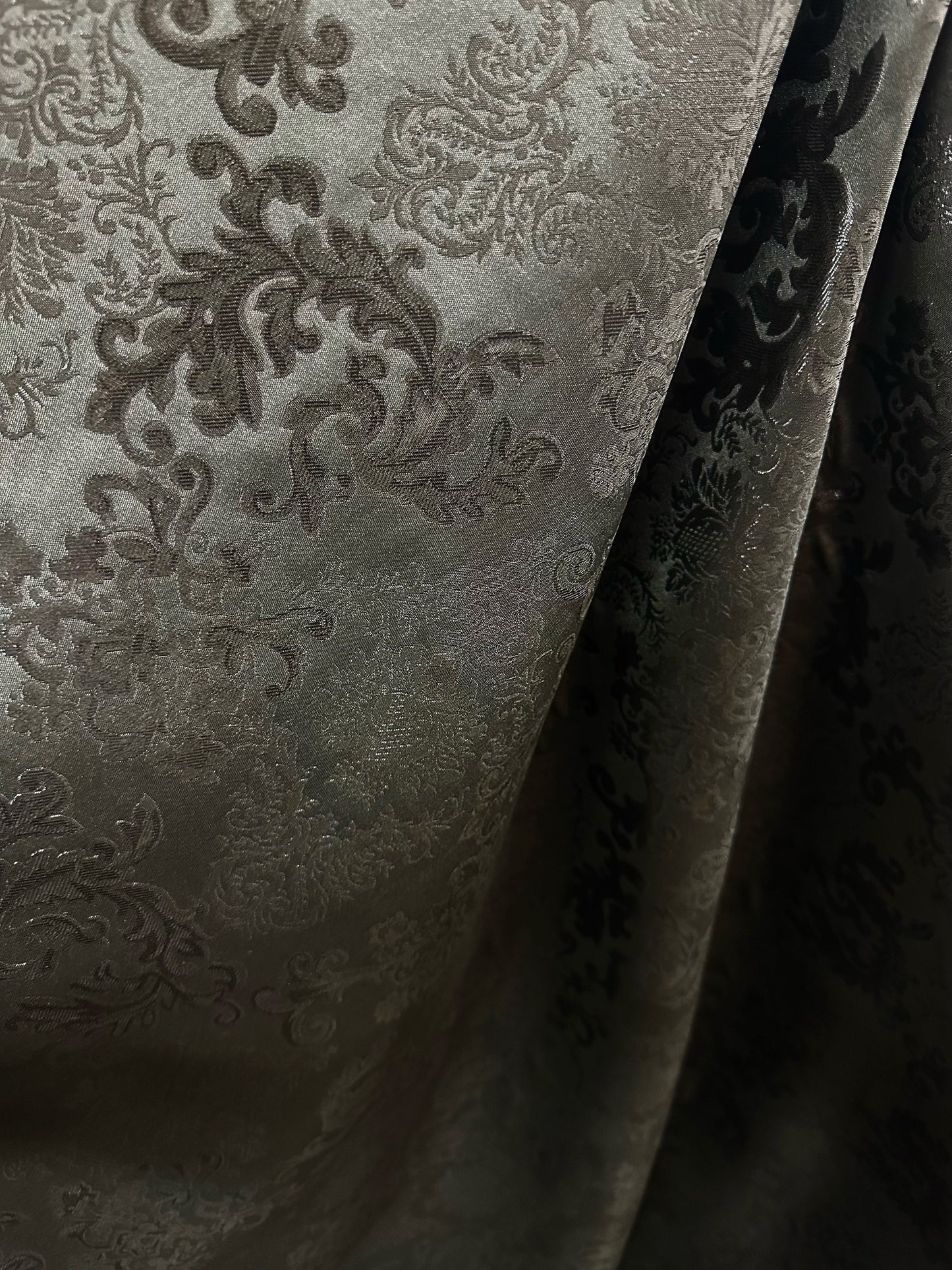 BLACK Damask Metallic Brocade Fabric (58 in.) Sold By The Yard