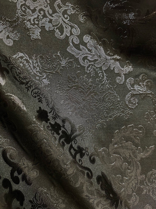 BLACK Damask Metallic Brocade Fabric (58 in.) Sold By The Yard