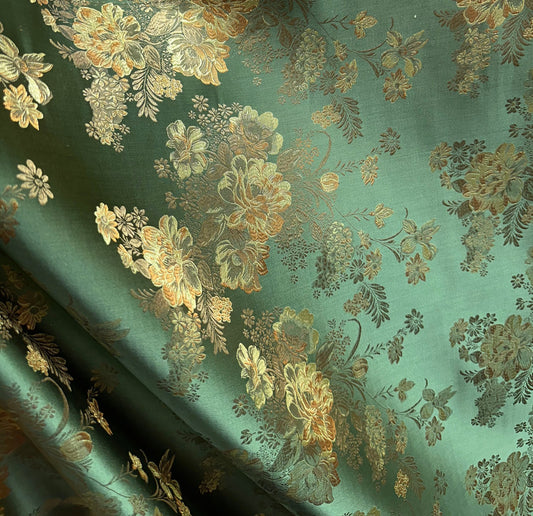 GREEN GOLD Floral Brocade Fabric (60 in.) Sold By The Yard