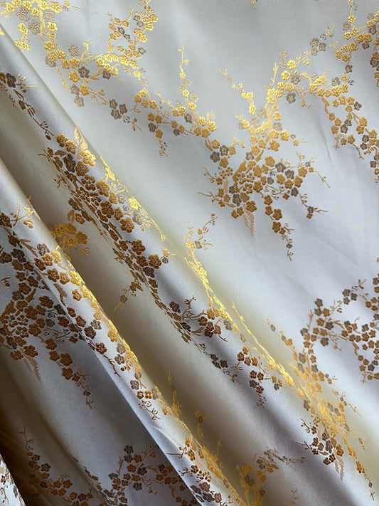 BEIGE GOLD Floral Brocade Fabric (60 in.) Sold By The Yard