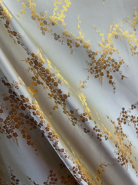 BEIGE GOLD Floral Brocade Fabric (60 in.) Sold By The Yard