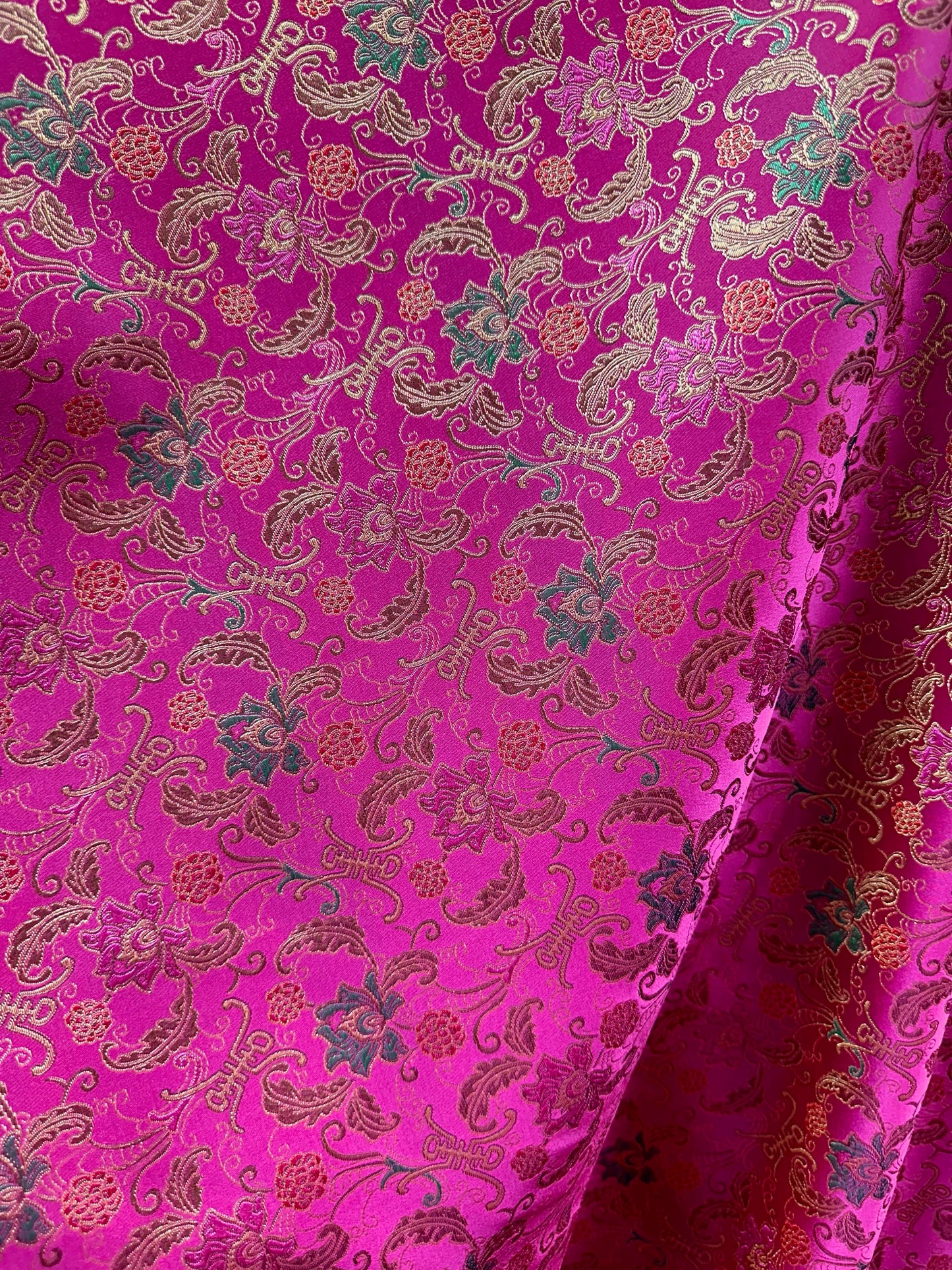 FUCHSIA PINK GOLD Multicolor Metallic Floral Brocade Fabric (60 in.) Sold By The Yard