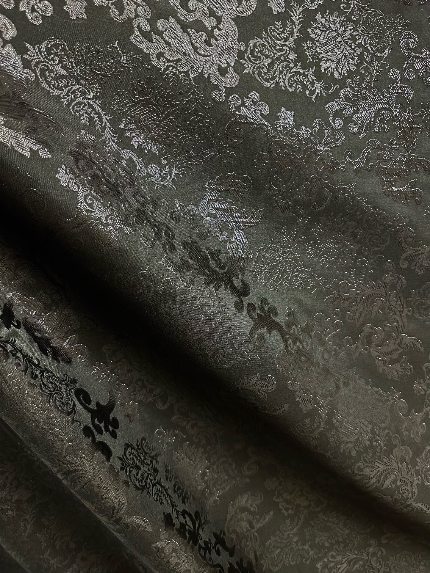 BLACK Damask Metallic Brocade Fabric (58 in.) Sold By The Yard